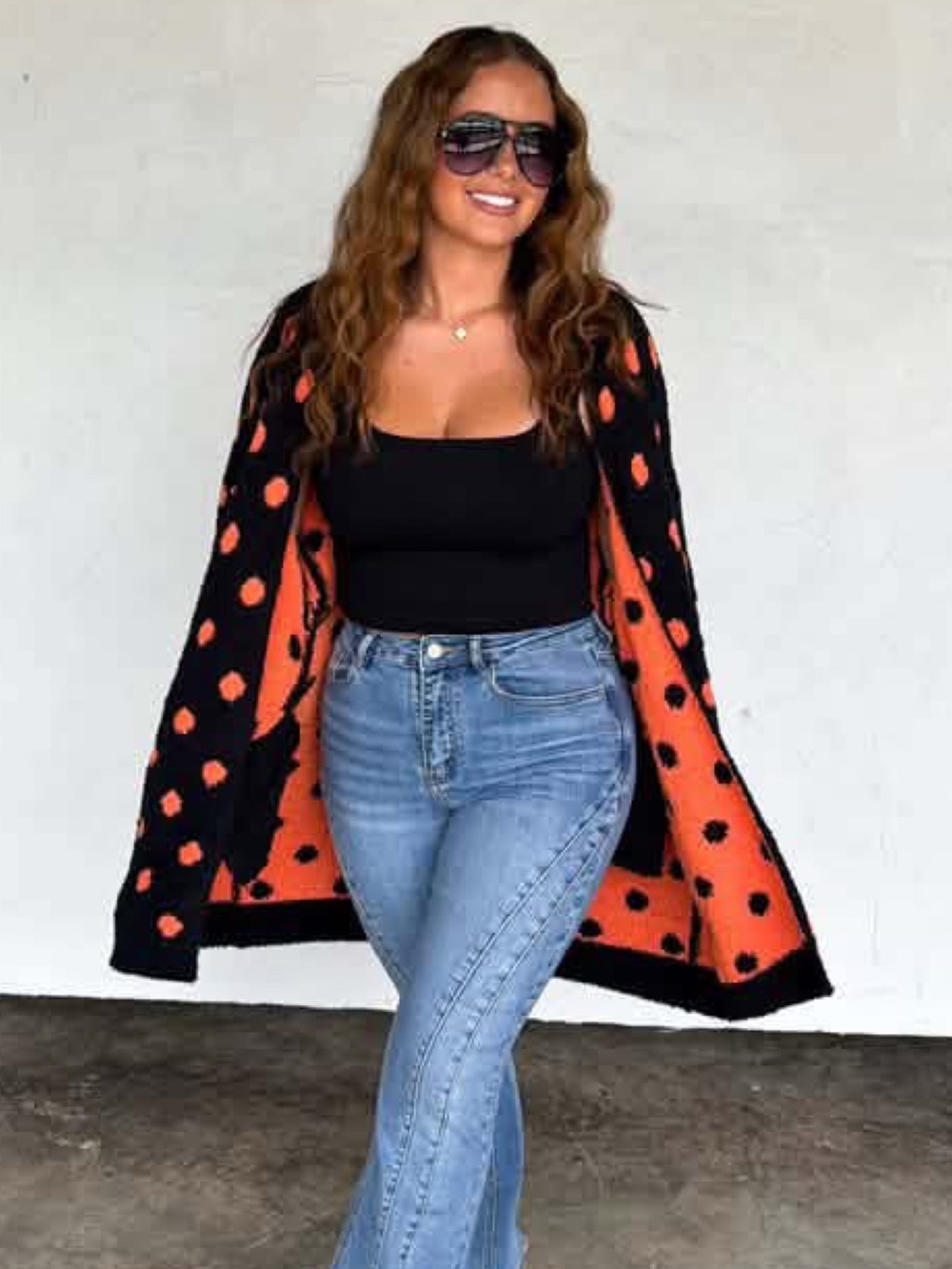 Reversible Black and Orange Polka Dot Cloud Cardigan